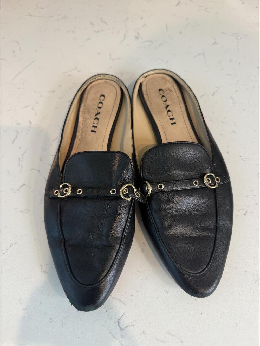 Coach Black Leather Mule Loafers Size 8